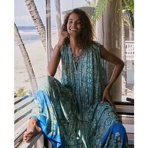 Free People Size Small fits M Hanalei Bay Lace-Up Maxi Dress Oversized Flowy n